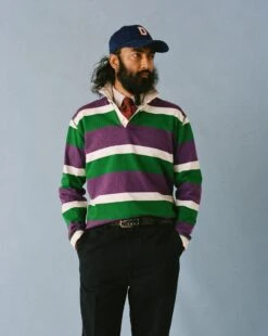 Purple, Green And White Stripe Cotton Rugby Shirt -Drakes Shop 238800010005 571fb311 c79e 4701 9de2 4927796e7018