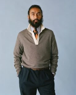 Grey Merino Wool Knitted Rugby Shirt -Drakes Shop 238800250007 7fa128af f49b 438e 8990 32572a537a3b