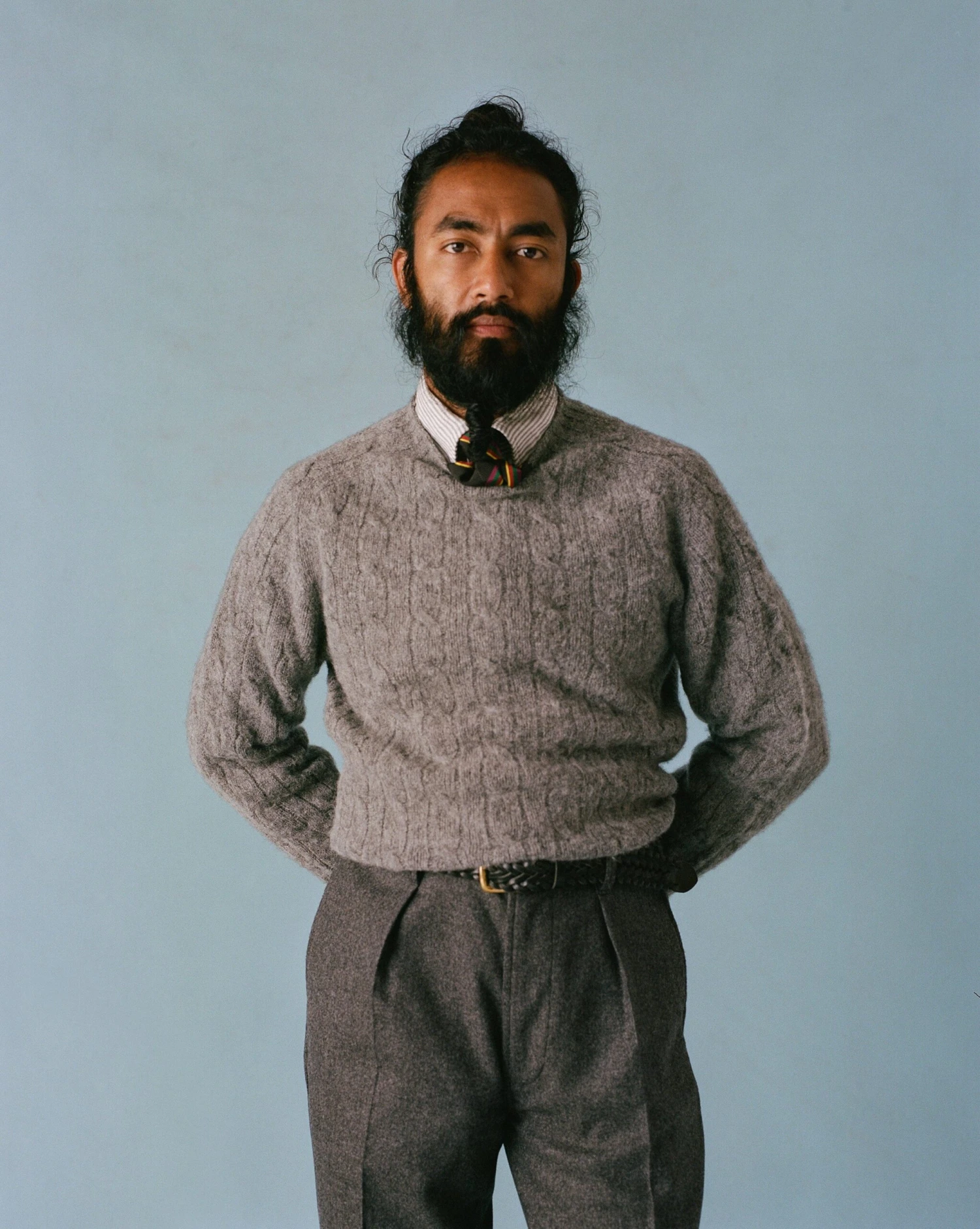 Grey Brushed Shetland Cable Knit Crew Neck Jumper 8 Grey Brushed Shetland Cable Knit Crew Neck Jumper - Image 6