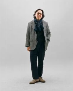 Navy Hand-Drawn Polka Dot Wool-Silk Scarf -Drakes Shop 408721120006