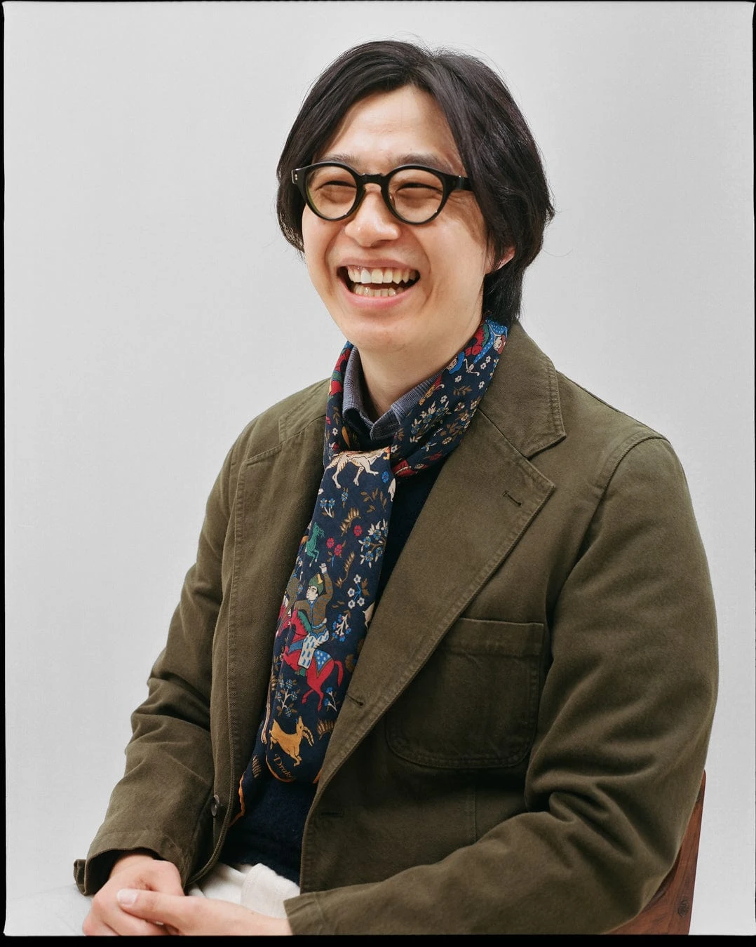 Navy Mughal Print Wool-Silk Square Scarf 8 Navy Mughal Print Wool-Silk Square Scarf - Image 6