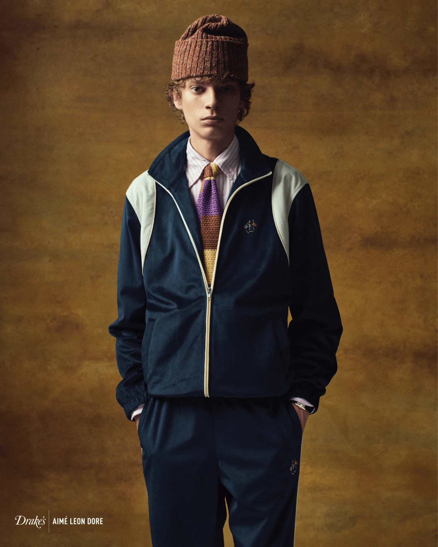 ALD / Drake's Brown Donegal Ribbed Knit Beanie 7 ALD / Drake's Brown Donegal Ribbed Knit Beanie - Image 5