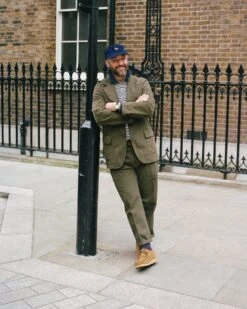 Navy 'D' Flag Emblem Cotton Corduroy Baseball Cap -Drakes Shop Ben1