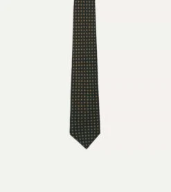 Green Micro Geometric Print Silk Self Tipped Tie -Drakes Shop DR1AA1 21071 03400 3