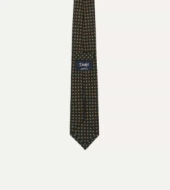 Green Micro Geometric Print Silk Self Tipped Tie -Drakes Shop DR1AA1 21071 03400 4