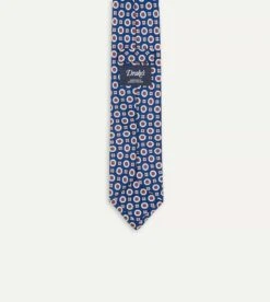 Blue And Red Geometric Medallion Print Silk Foulard Tie -Drakes Shop DR1AA1 22791 02 201 6