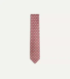 Red And Blue Geometric Medallion Print Silk Foulard Tie
