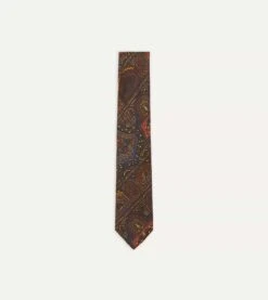 Brown, Navy And Red Paisley Print Madder Twill Silk Tie