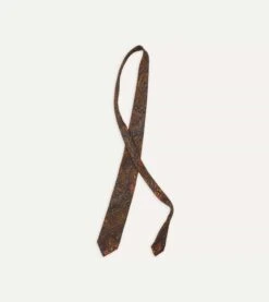 Brown, Navy And Red Paisley Print Madder Twill Silk Tie -Drakes Shop DR1AA1 22793 02 251 4