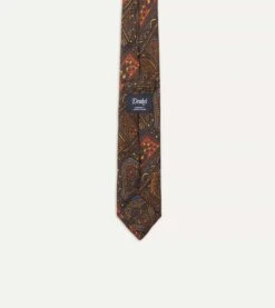 Brown, Navy And Red Paisley Print Madder Twill Silk Tie -Drakes Shop DR1AA1 22793 02 251 5