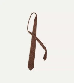 Brown And Green Geometric Medallion Print Madder Twill Silk Tie -Drakes Shop DR1AA1 22794 05 301 4