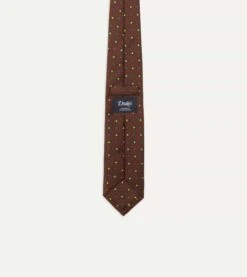 Brown And Green Geometric Medallion Print Madder Twill Silk Tie -Drakes Shop DR1AA1 22794 05 301 5