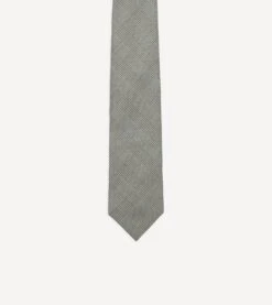 Grey Prince Of Wales Check Tipped Silk Tie -Drakes Shop DR1AA102256 08603 3
