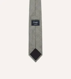 Grey Prince Of Wales Check Tipped Silk Tie -Drakes Shop DR1AA102256 08603 4
