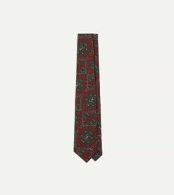 Red And Green Baroque Print Silk Self Tipped Tie