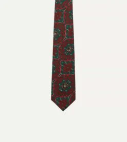 Red And Green Baroque Print Silk Self Tipped Tie -Drakes Shop DR1AA121003 06300 3