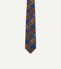Blue Large Paisley Print Silk Self Tipped Tie -Drakes Shop DR1AA121004 02250 3
