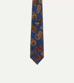 Blue Large Paisley Print Silk Self Tipped Tie -Drakes Shop DR1AA121004 02250 4