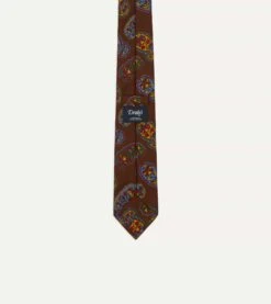 Brown Large Paisley Print Silk Self Tipped Tie -Drakes Shop DR1AA121004 06500 4