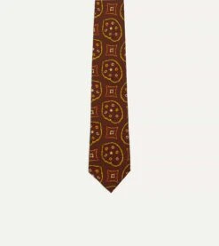 Brown Exploded Paisley Print Silk Self Tipped Tie -Drakes Shop DR1AA121006 06300 3