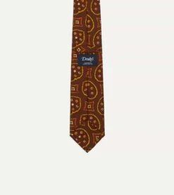 Brown Exploded Paisley Print Silk Self Tipped Tie -Drakes Shop DR1AA121006 06300 4