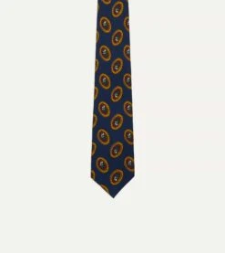 Blue Oval Medallion Print Silk Self Tipped Tie -Drakes Shop DR1AA121007 02200 3