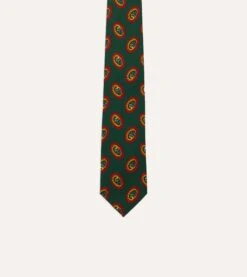 Green Oval Medallion Print Silk Self Tipped Tie -Drakes Shop DR1AA121007 05400 3