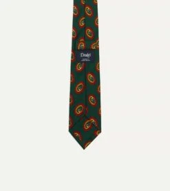 Green Oval Medallion Print Silk Self Tipped Tie -Drakes Shop DR1AA121007 05400 4