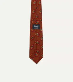 Brown Oval Medallion Print Silk Self Tipped Tie -Drakes Shop DR1AA121007 06500 4