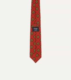 Orange Tile Print 36oz Madder Silk Self Tipped Tie -Drakes Shop DR1AA121009 03800 4
