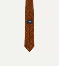 Brown Tile Print 36oz Madder Silk Self Tipped Tie -Drakes Shop DR1AA121009 07500 4
