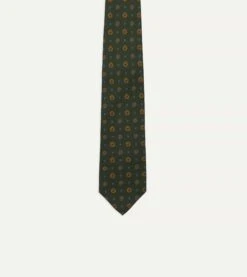 Green Medallion Print 36oz Madder Silk Self Tipped Tie -Drakes Shop DR1AA121011 05400 3
