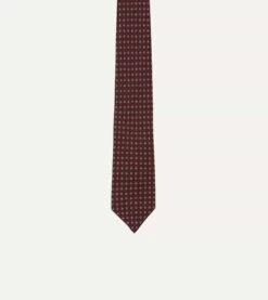 Burgundy Micro Geometric Print Silk Self Tipped Tie -Drakes Shop DR1AA121071 04700 3