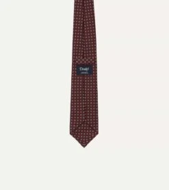 Burgundy Micro Geometric Print Silk Self Tipped Tie -Drakes Shop DR1AA121071 04700 4