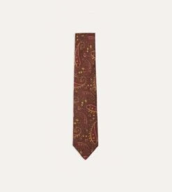 Brown, Red And Yellow Paisley Print Madder Twill Silk Tie
