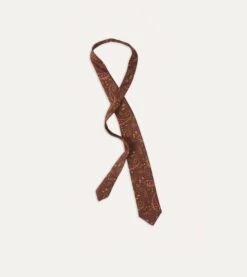 Brown, Red And Yellow Paisley Print Madder Twill Silk Tie -Drakes Shop DR1AA122790 02991 4