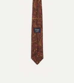 Brown, Red And Yellow Paisley Print Madder Twill Silk Tie -Drakes Shop DR1AA122790 02991 5