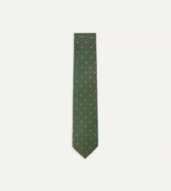 Green And Red Geometric Medallion Print Madder Twill Silk Tie