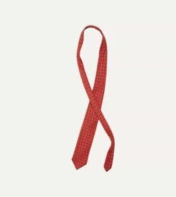 Red And Green Geometric Medallion Print Madder Twill Silk Tie -Drakes Shop DR1AA122794 03701 4