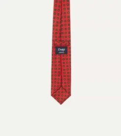 Red And Green Geometric Medallion Print Madder Twill Silk Tie -Drakes Shop DR1AA122794 03701 5