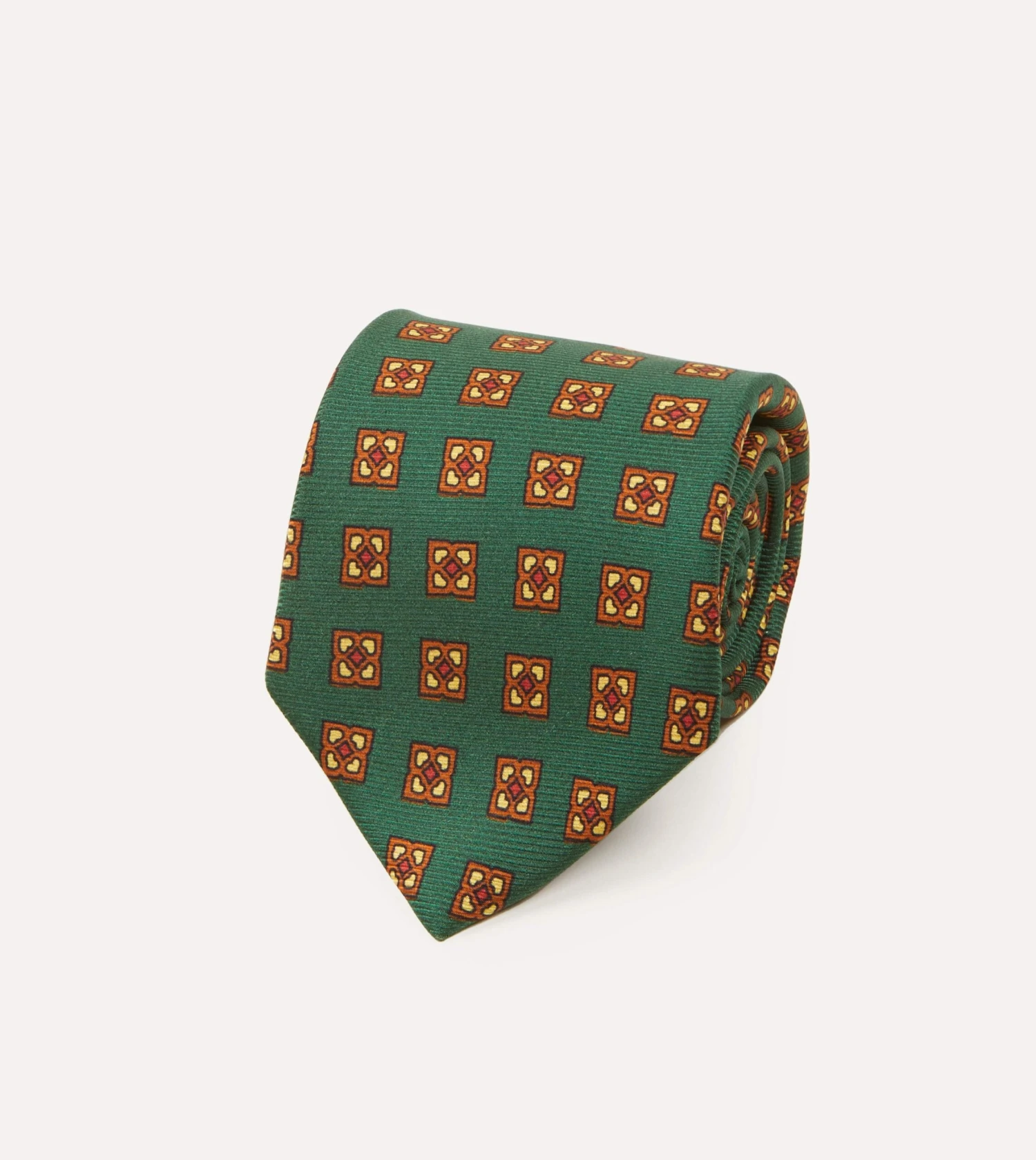 Green And Gold Diamond Medallion Print Madder Twill Silk Tie 4 Green And Gold Diamond Medallion Print Madder Twill Silk Tie - Image 2
