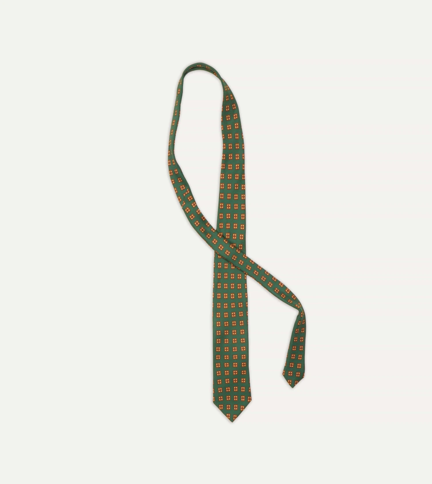 Green And Gold Diamond Medallion Print Madder Twill Silk Tie 6 Green And Gold Diamond Medallion Print Madder Twill Silk Tie - Image 4
