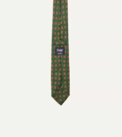 Green And Gold Diamond Medallion Print Madder Twill Silk Tie 11 Green And Gold Diamond Medallion Print Madder Twill Silk Tie -Drakes Shop DR1AA122797 02401 5 complabel
