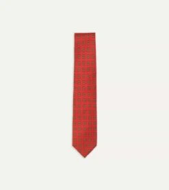 Red And Green Diamond Medallion Print Madder Twill Silk Tie