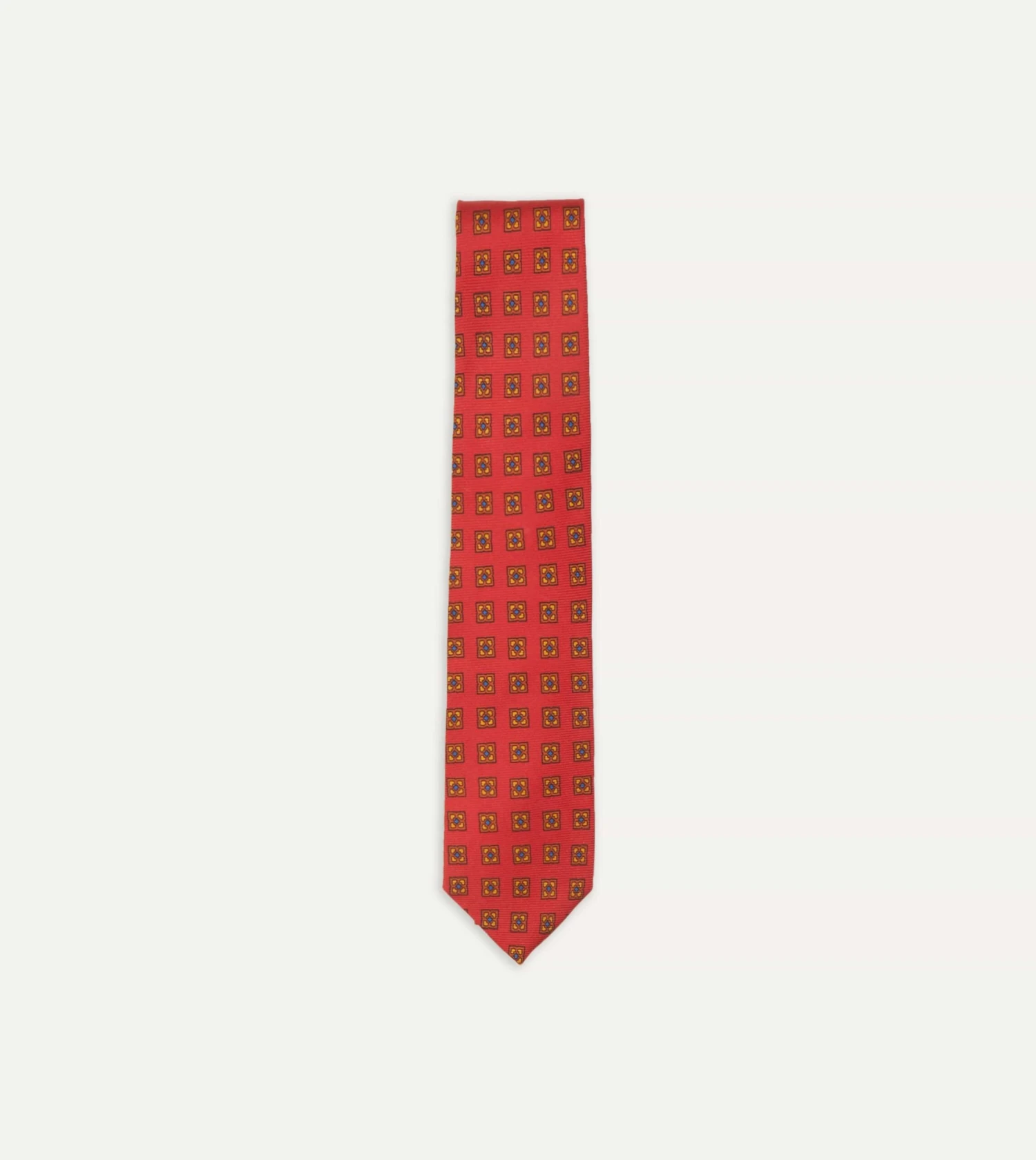 Red And Green Diamond Medallion Print Madder Twill Silk Tie 3 Red And Green Diamond Medallion Print Madder Twill Silk Tie