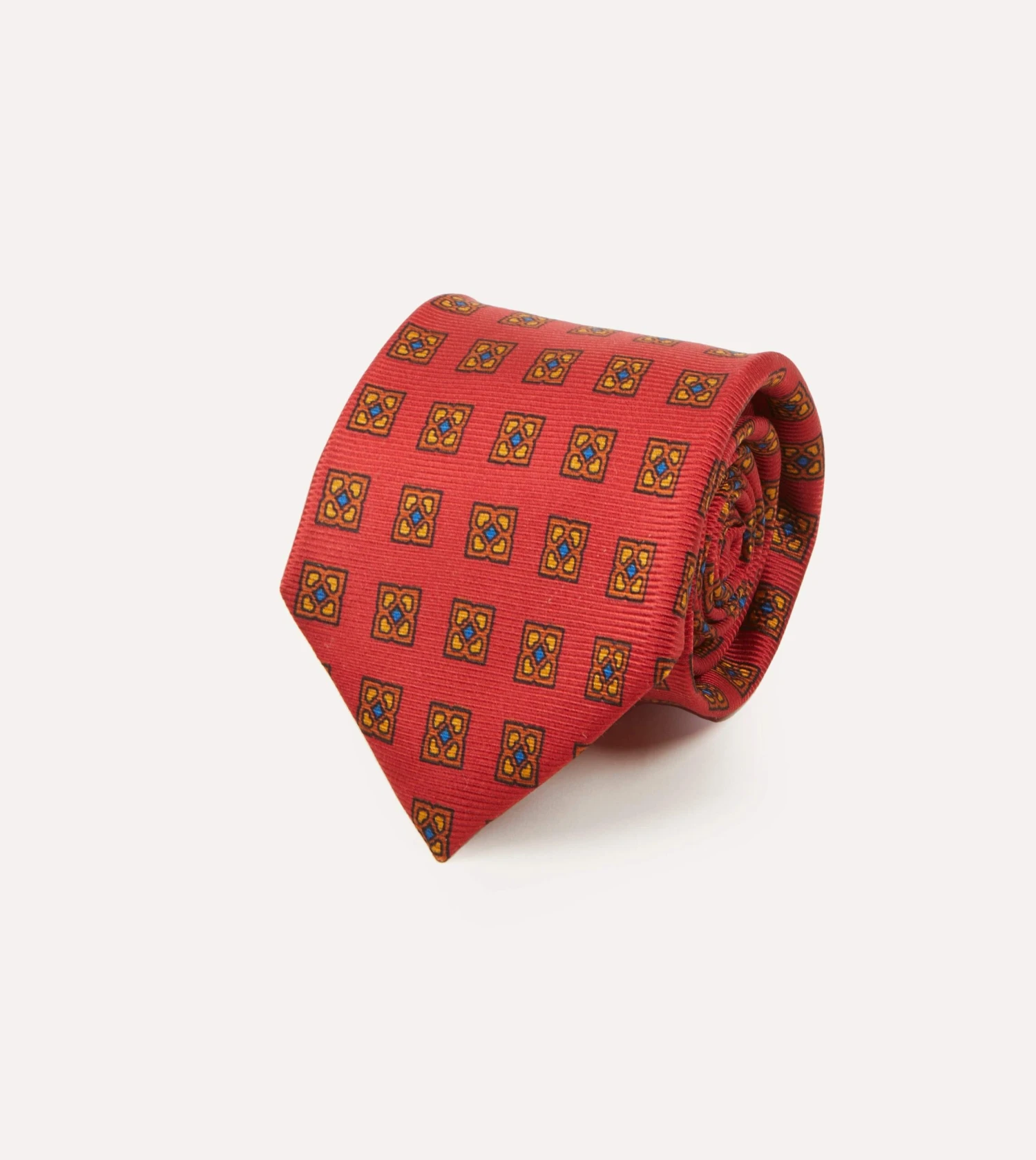 Red And Green Diamond Medallion Print Madder Twill Silk Tie 4 Red And Green Diamond Medallion Print Madder Twill Silk Tie - Image 2