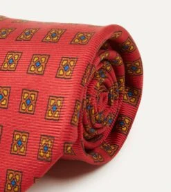 Red And Green Diamond Medallion Print Madder Twill Silk Tie 9 Red And Green Diamond Medallion Print Madder Twill Silk Tie -Drakes Shop DR1AA122797 03701 3
