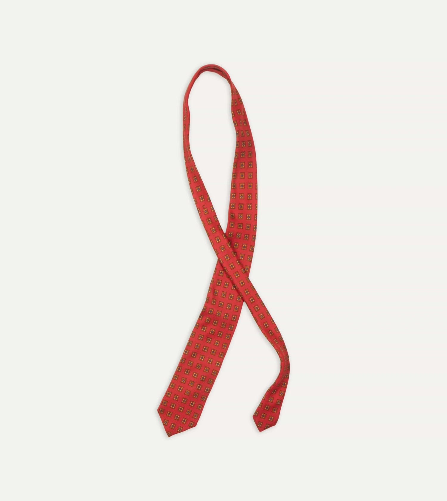 Red And Green Diamond Medallion Print Madder Twill Silk Tie 6 Red And Green Diamond Medallion Print Madder Twill Silk Tie - Image 4