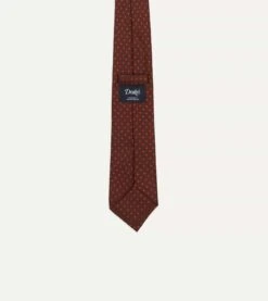 Brown Micro Geometric Print Silk Twill Self Tipped Tie -Drakes Shop DR1AA122798 05301 4