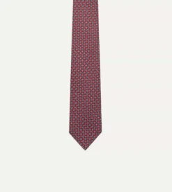Red And Blue Small Geometric Paisley Print Silk Self Tipped Tie -Drakes Shop DR1AA180111 14701 3